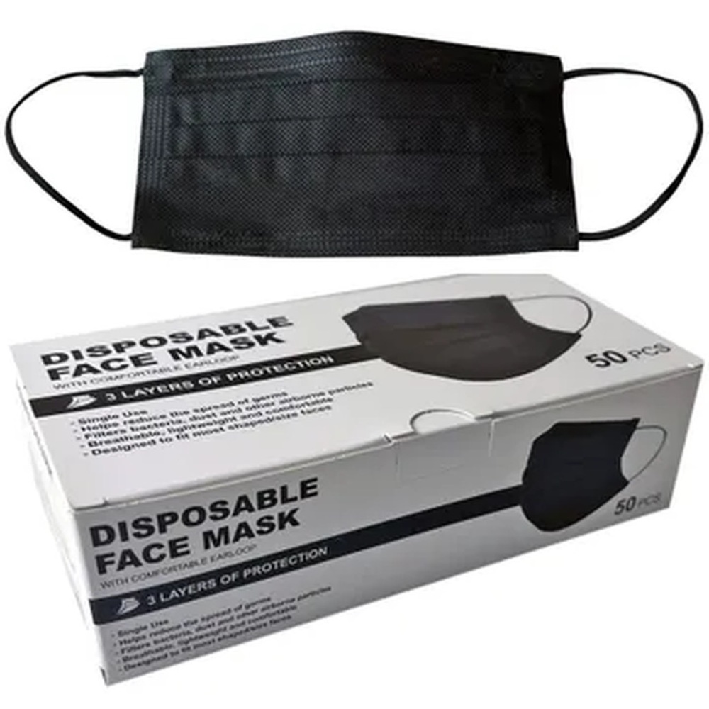 Disposable Black Face Mask 3-ply 50 Pack